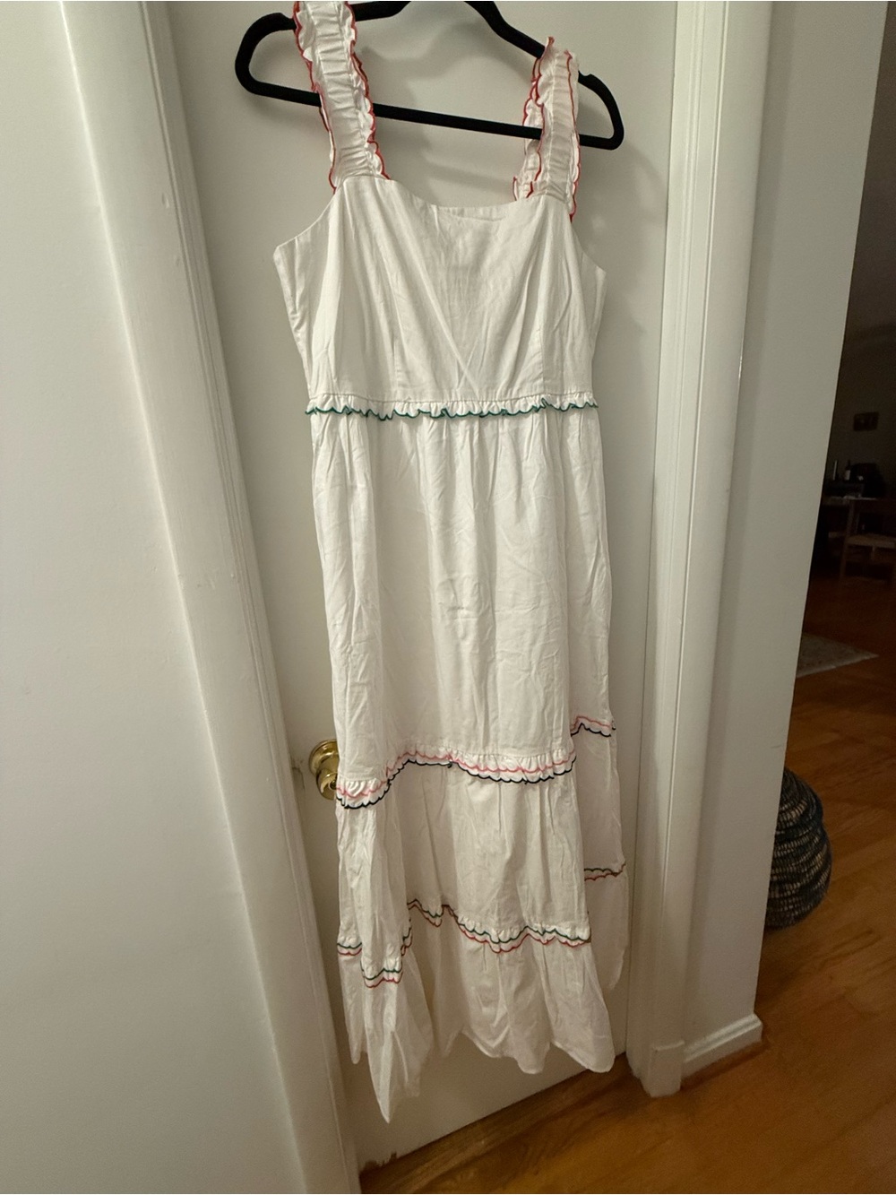 LOFT White Maxi Dress with Pink & Green Trim